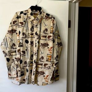 Natural Issue Men’s Long Sleeved Cotton Fish Theme Shirt